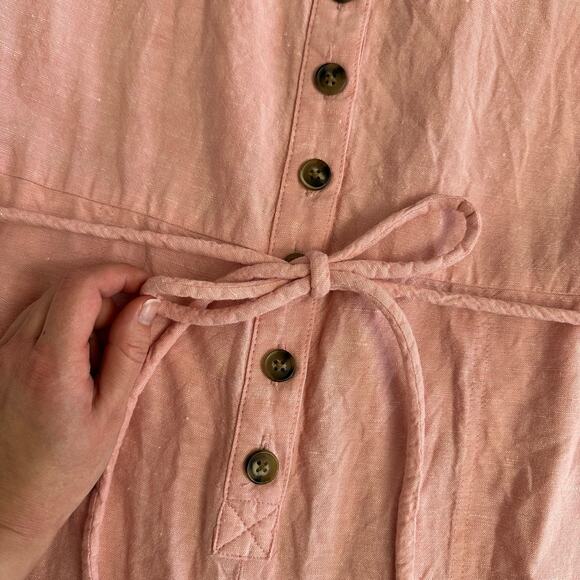 Madewell Linen Blend Button Front Jumpsuit Pink Short Sleeve Pockets Women’s XL - Picture 12 of 12